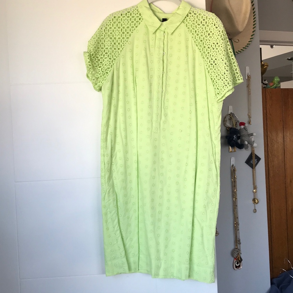 J. Crew Lime Green Eyelet Shirt Dress
